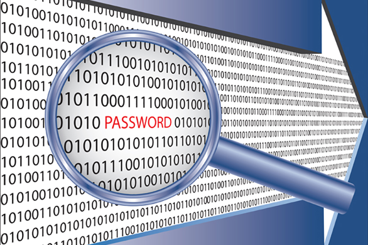 Binary code and password under magnifier glass