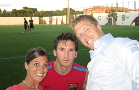 Aaron Hoddinott with Lionel Messi